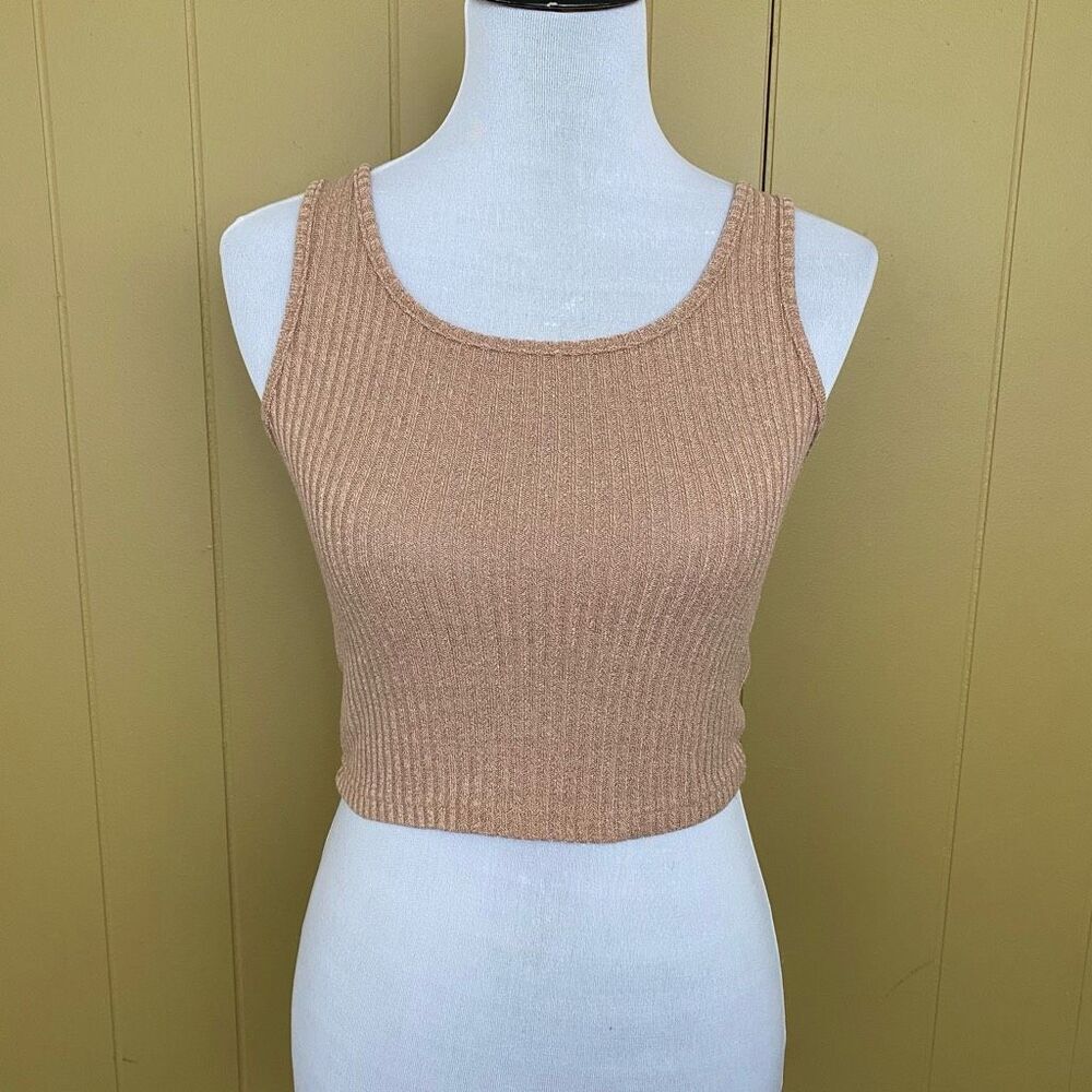 SHEIN women S ribbed scoopneck crop tank top tan